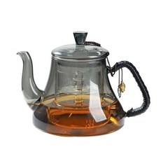 耐熱玻璃茶壺 加厚大容量 煮茶泡茶專用茶具, 1個, A款透黑一體漏茶壺（編繩款）