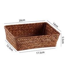 編織收納籃 天然海草手工編織桌面收納盒 飾品化妝品文具收納筐 田園風收納籃, 1個, 小號