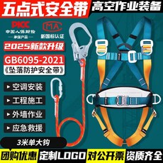 全身五點式安全帶 高空作業安全繩帶套裝 新國標合金鋼索防坠保险带 加厚防護墊 加固承重 安裝便捷, 1個, 【安全帶】+【3米單大鉤】