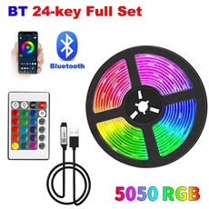 RGB LED 스트립 블루투스 5050 USB 5V 조명 체인 백라이트 테이프 아이스 스트링 티라 와이파이 벽 룸 리본 밴드 5M 10M, 24KEY Bluetooth, None Waterproof