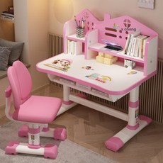 채움다 학습 책상 의자 세트 초등학생용 수동 높이조절 조명, 204 핑크걸 B
