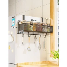 모던 미니멀리스트 주방 냉장고 수납 랙 벽걸이 철제 아트 다용도 보호필름 정리대, 37 검정색 단층 특대형 - 걸이형