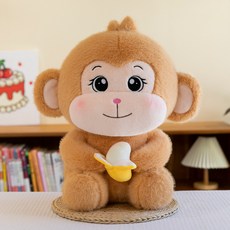 可愛抱香蕉猴子毛絨公仔玩偶, 香蕉猴淺棕色, 1個