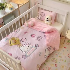 산리오 캐릭터 큐티 시나모롤 헬로키티 사계절 극세사 이불 베개 세트 +Integrated International Trade Co. Ltd 머리핀, 2 헬로키티 핑크