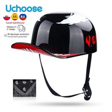 오토바이 헬멧 남자 레트로 모토 반 얼굴 야구 모자 Capacete De Moto DOT 사이클링, Bright-black, M