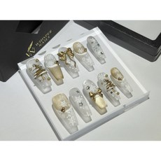 Whisper Nails 穿戴甲 美甲片 指甲片 純手工 金霜聖誕 快速穿戴 美甲飾品, 1個, M