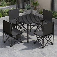 1+4 초경량 캠핑용품 접이식 캠핑의자 야외테이블세트, 블랙