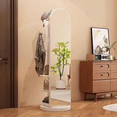 SOPUM HOUSE 다용도 회전식 옷걸이행거 전신거울 수납선반 스탠드행거, 화이트