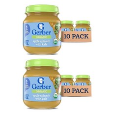 Gerber 거버 오가닉 2단계 퓨레 사과 시금치 케일 113g, 20개