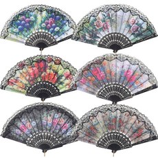 바비욘드 6PCS 무작위로 접이식 패브릭 빈티지 색상 휴대용 장식으로 선풍기 선택된 장식