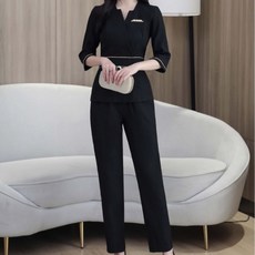 쁘띠꼬모 여성 7부 소매 피부관리사 피부관리 가운 유니폼 상하의 바지 세트