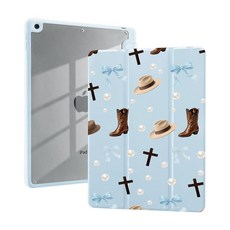 AdorableWhimsy 아이패드 (A16) 11세대 2025 11인치 / 아이패드 10세대 2022 10인치용 핑크 블로썸 케이스 펜슬 홀더 꽃 디자인 미적 여성스러운 3단, 11" iPad 11th Gen/10.9" iPad 1, 카우걸-C