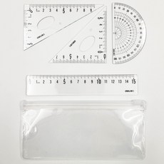 직각자 눈금자 삼각자 각도기 세트 (파우치 포함), 1세트