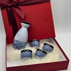 잔집사 파도잔 사케잔 세트 도쿠리 포함 세라믹 술잔세트 홈술 선물, 선물set(잔4+술병1), 1세트