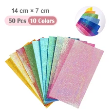 50pcs 반짝 이 접기 크레인 빛나 혼합 색상 사각형 Scrapbooking 장식 DIY, 04 7x14cm