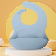 食品級矽膠U型防水圍兜 寶寶嬰兒幼兒兒童軟質防油神器, 灰灰藍, 1個