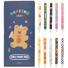 Pinkfoot 跳舞熊印花原子筆 0.38mm 10款組, 混色(筆管) 黑色(筆芯), 1組