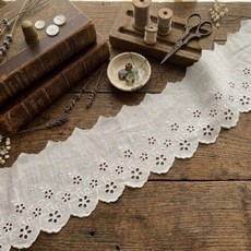 모니크 면 레이스 면레이스 면자수레이스 폭14cm 450cm 내추럴 자수 레이스리본 레이스리본끈 토션레이스 레이스테이프 흰색 테이프 원단 리본레이스 자수레이스 리본레이스 레이스원단, 1개, 내추럴 450cm