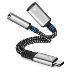 2 in 1 USB C-헤드폰 및 3.5mm 충전기 어댑터 보조 오디오 입력 및 60W 빠른 충전이 가능한 USB C PD 3.0 빠른 충전 포트 Google 삼성과 호환, 그레이