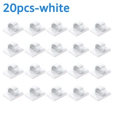 20개 케이블 및 네트워크 고정 클립(양면 접착 베이스 포함) 유연한 USB 데이터 감기 관리, 02 White-20pcs