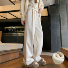 어반블룸 여성 도톰 기모 롱 와이드 루즈 핏 밴딩 트레이닝 팬츠