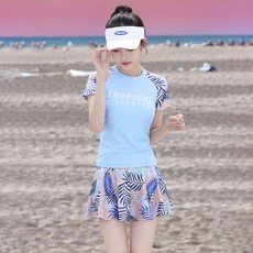2025泳衣女分體保守遮肚顯瘦平角裙式運動款學生泡溫泉韓國游泳衣