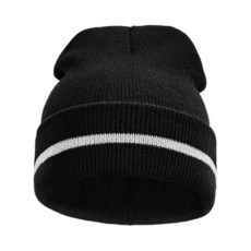 MELASA 유니 반사 겨울 모자 눈에 잘 띄는 부드러운 안전 비니 러닝 야외 작업에 따뜻함 블랙. 단일 사이즈 230676