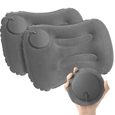 비비키비 2팩 풍선 캠핑 베개 수면용 휴대용 여행용 해변 하이킹 배낭여행 비행기 여행 프레스 인플레이팅 디자인 그레이, Grey, 17''x11''x4''