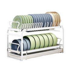 애쉬홈 슬라이딩 스테인리스 그릇정리대 식기건조대 2단 무타공 흡착식, 퓨어 화이트, 1개