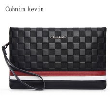 Cohnim kevin 男士商務手拿包 軟皮大容量信封包, 黑色(頭層牛皮配PU)