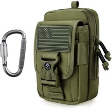 Wynex WYNEX Tactical 나침반 폰 파우치 대형 Molle 스마트폰 홀스터 케이스 이중 용량 소형 유틸리티 EDC 버클 및 카라비너 포함 201687, 아미 그린, 1개