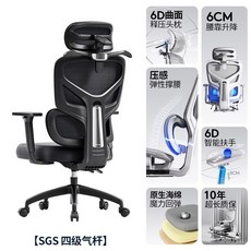 Shark人體工學椅 聯豐護腰電腦椅 鏤空辦公椅, 耀石黑,6D扶手-尼龍腳【乳膠坐墊】