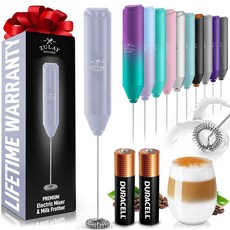 Zulay Kitchen 듀라셀 AA 배터리 2개가 있는 휴대용 우유 거품기 - 커피 라떼 카푸치노 말차 및 핫초콜릿용 전기 음료 믹서 - 휴대용 폼 메이커 및 커피 바, Froth Mate 배터리 2개 포함, 페리윙클