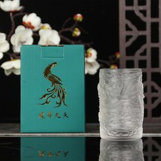 水晶玻璃龍鳳杯 純手工浮雕茶杯 高級玻璃酒杯 禮盒裝, 1個, 鳳舞九天,100ml