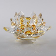 昱晶閣 水晶蓮花擺飾 招財開運七彩蓮花 佛教擺件 家居辦公室車內裝飾禮品, 黃色