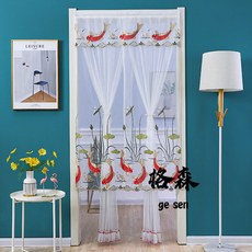 【格森】防蚊門簾免打孔雙開門簾子四季通用室內門簾客廳衛生間隔斷通用, 蝶舞 紫（送魔術貼）,90*180cm