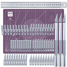 65PCS/세트 공예 커팅 템플릿 나이프 세트 및 A4 커팅 매트 세트 아트 앤 크래프트 블레이드 정밀 커팅 규칙 종이 모델 툴, 퍼플