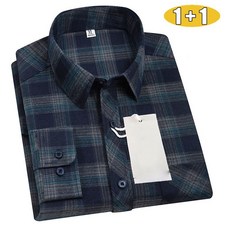 1+1 남성 기본핏 순면 체크 셔츠 간절기 긴팔 셔츠 포켓 디자인 데일리 캐주얼 셔츠