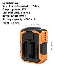 미니 허리 클립 팬 휴대용 목걸이 웨어러블 벨트 USB 충전식 스포츠 야외 작업용, Orange4000mAh NoRope, 1개