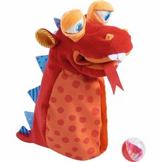 HABA Glove Puppet Eat it Up Dragon - 작은 물체를 먹는 손 인형 18개월 이상을 위한 완벽한 유아 장난감 감각 손 인형 유치원 장난감, 드래곤/레드
