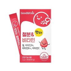 굿앤키즈 맛있는 철분&비타민 30포 성장기 혈액생성 딸기맛 분말타입, 2g, 30개