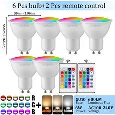 올스토어 1-10PCS RGB GU10 LED 스포트라이트 전구 24 키 원격 제어 디 밍이 가능한 W AC220V 침실 램프에, 03 6pcs, 01 AC100-240V, 03 RGB 4000K