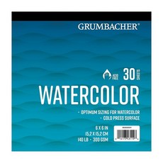 Grumbacher 15.2 x 15.2cm(6 6인치) 콜드 프레스 수채화 종이 패드 63.5kg(140파운드) / 300 GSM 테이프 바인드 30장/패드 각 1개