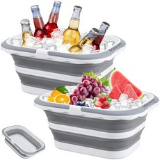 파티용 아이스 버킷 2팩 접이식 음료 통 와인 맥주 샴페인용 접이식 아이스 버킷 대형 맥주 아이스 버킷 음료 쿨러 공간 절약형 아이스 보관 욕조 아이스 큐브 통 (8.5, 파티용 아이스 버킷 2팩, 접이식 음료 통, 와인 맥주