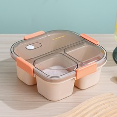 LINE FRIENDS Brown 三四格飯盒 學生便當盒 附湯盒 可微波 午餐盒, 1個, 三格1100ml（蘸料盒100ml+湯勺