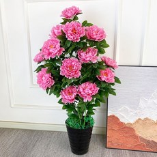 仿真牡丹花樹大盆景客廳室內裝飾擺件，假花落地盆栽超仿真綠植，提升居家品味, 1.2米吉祥牡丹粉色+盆+草, 1個