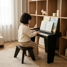 JALOKEE 37건반 원목 피아노 의자 세트 KC인증 어린이날 생일 감성 선물 전용 악보세트 볼륨조절 가능, 1개, 프리미엄 블랙