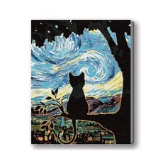 MANTO 台灣製造 大尺寸 DIY數字油畫 50x65cm 貓咪狗狗萌寵 初學者專用, 星夜貓, 1套