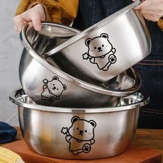 家用廚房不鏽鋼盆 加深加厚和麪盆, 1個, 食品級不鏽鋼印+電磁爐通用 ,02厚一個裝 星星熊 13CM