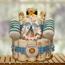 베베글로리 스카이베베 기저귀케익2단 - 하기스 기저귀28개+캐릭터 양말+무형광 손소건 포함 완성품, 남아용_2단계_백일이전, 1개